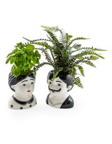 Black and White Set of 2 Large Man and Woman Ceramic Pots - MCP11