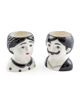 Black and White Set of 2 Large Man and Woman Ceramic Pots - MCP11