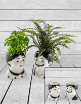 Black and White Set of 2 Large Man and Woman Ceramic Pots - MCP11