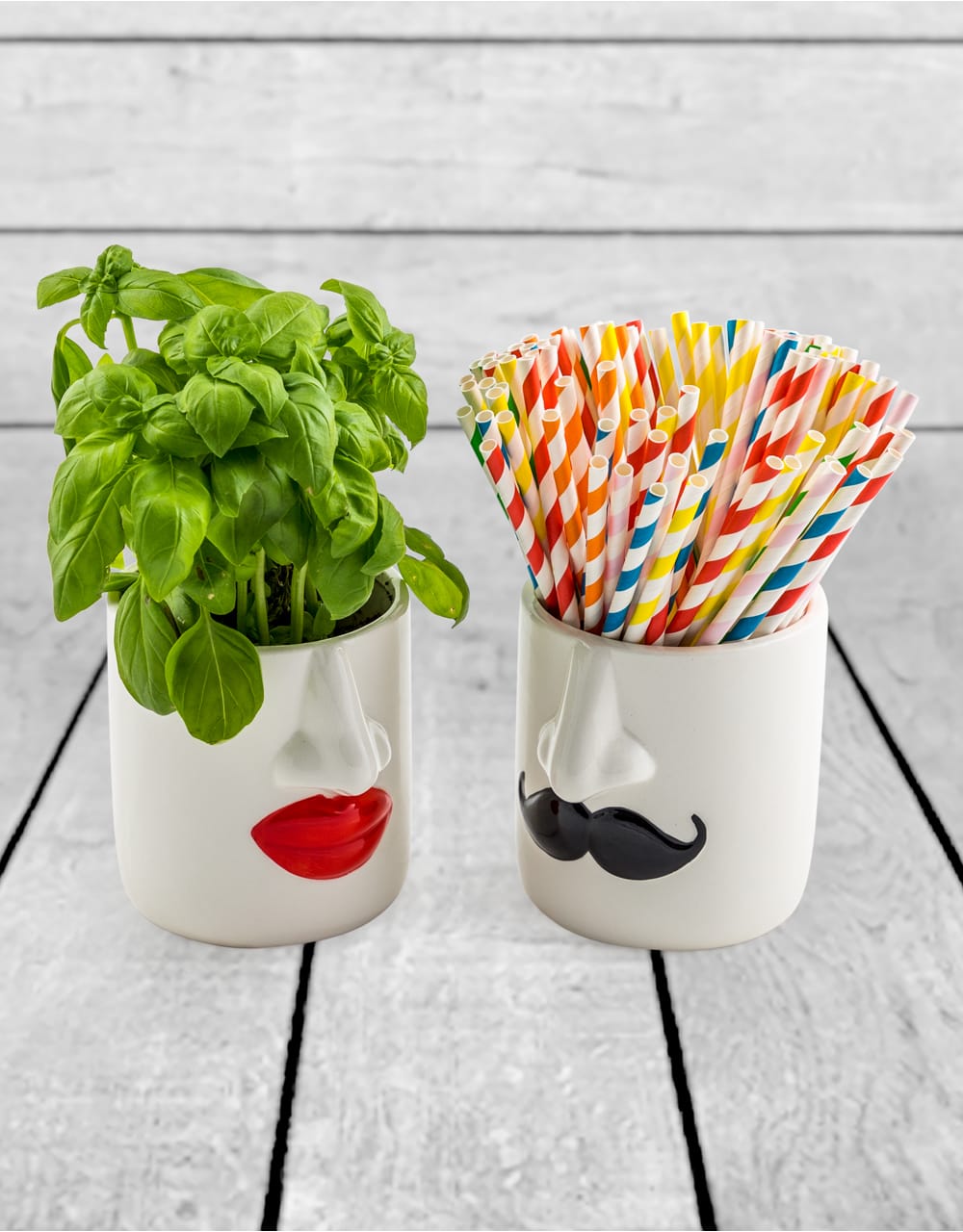 Mr & Mrs Set of 2 White Ceramic Pots - MCP14
