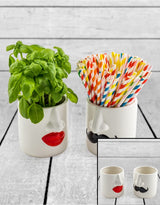Mr & Mrs Set of 2 White Ceramic Pots - MCP14