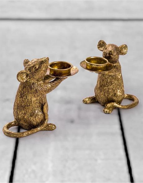 Pair of Gold Mouse Candle Holders - TPR50