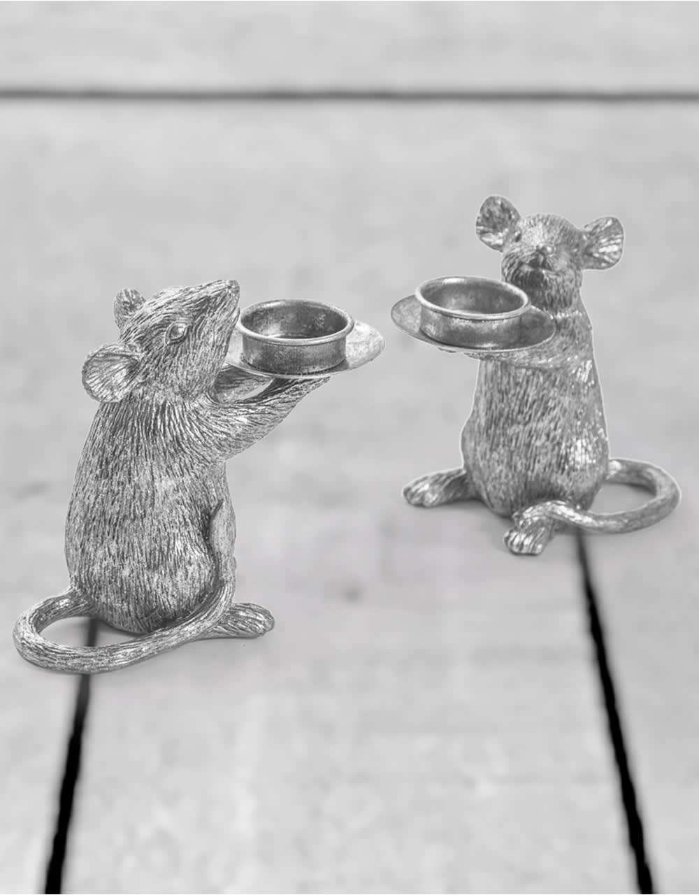 Pair of Silver Mouse Candle Holders - TPR51