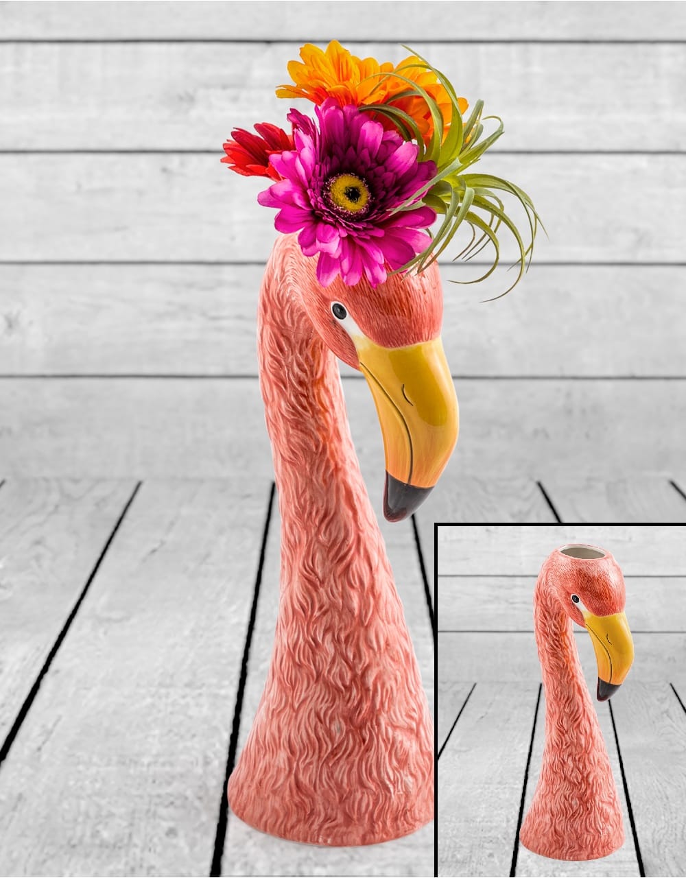 Large Ceramic Pink Flamingo Head Vase - CRT49