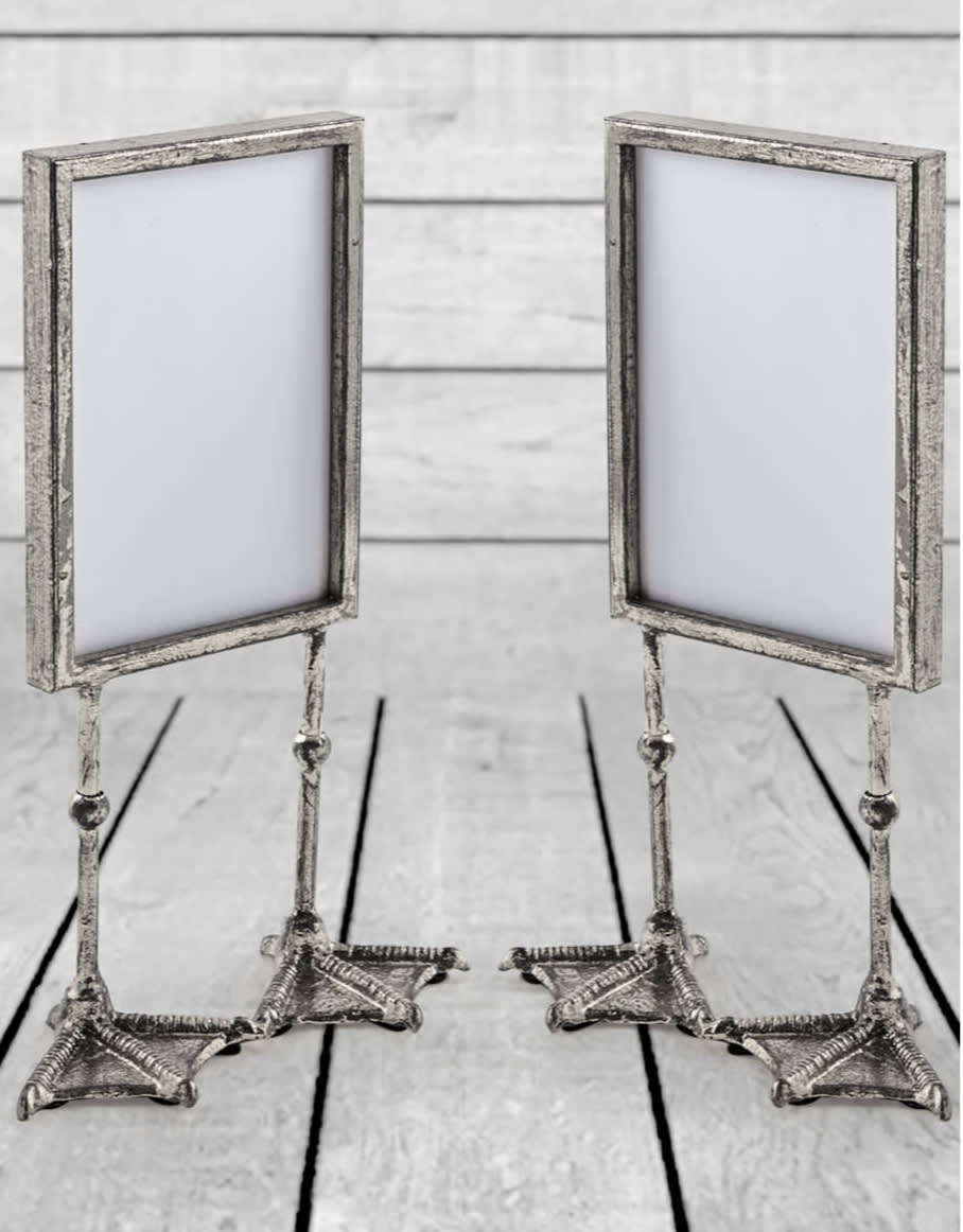 Pair of Antique Silver 5x7" Duck Feet Portrait Photo Frames - HKL49