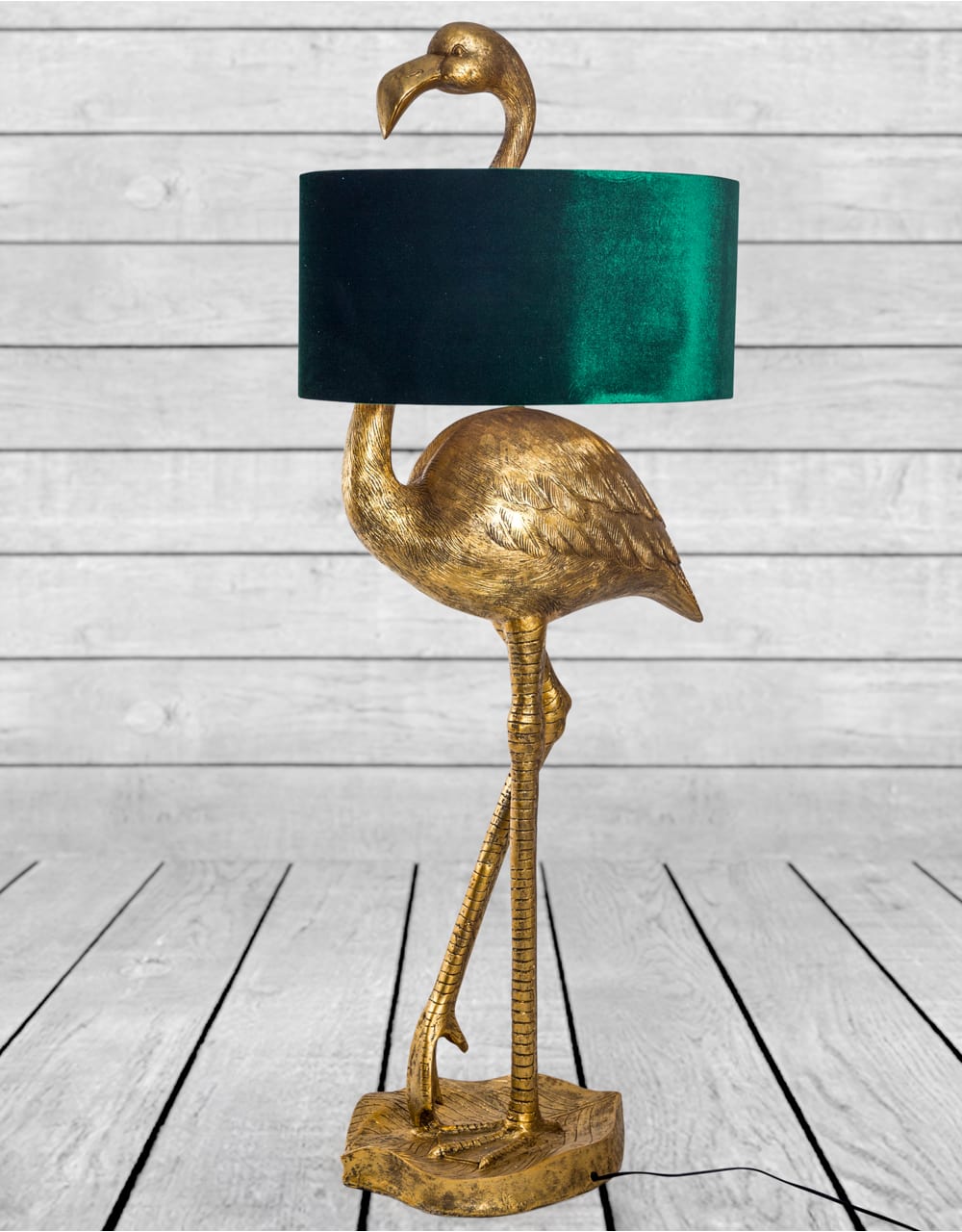 Antique Gold Flamingo Floor Lamp with Green Velvet Shade - TL126