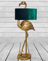 Antique Gold Flamingo Floor Lamp with Green Velvet Shade - TL126