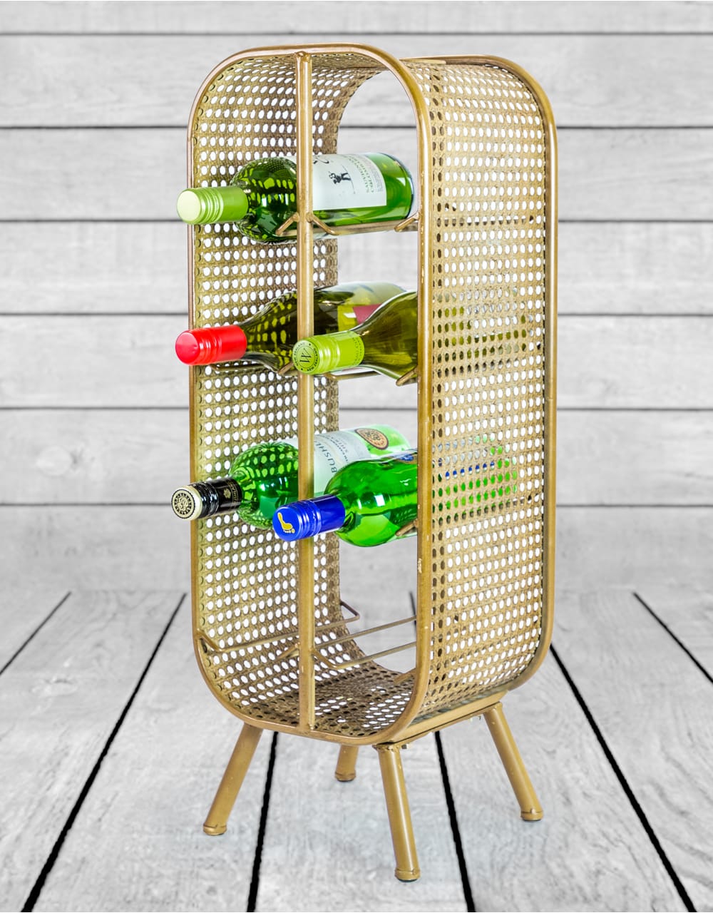 Rustic Metal Rattan Small 8 Bottle Wine Rack - DTC38