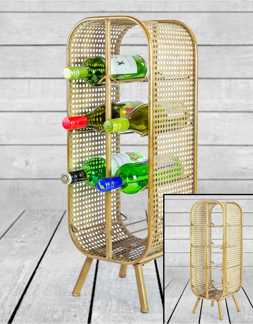 Rustic Metal Rattan Small 8 Bottle Wine Rack - DTC38