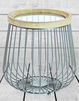 Set of 2 Iron, Wood and Glass Round Side Tables - DTC39