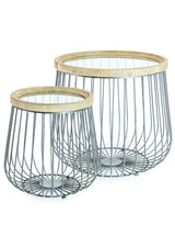 Set of 2 Iron, Wood and Glass Round Side Tables - DTC39