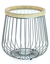 Set of 2 Iron, Wood and Glass Round Side Tables - DTC39