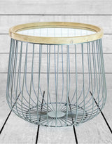 Set of 2 Iron, Wood and Glass Round Side Tables - DTC39