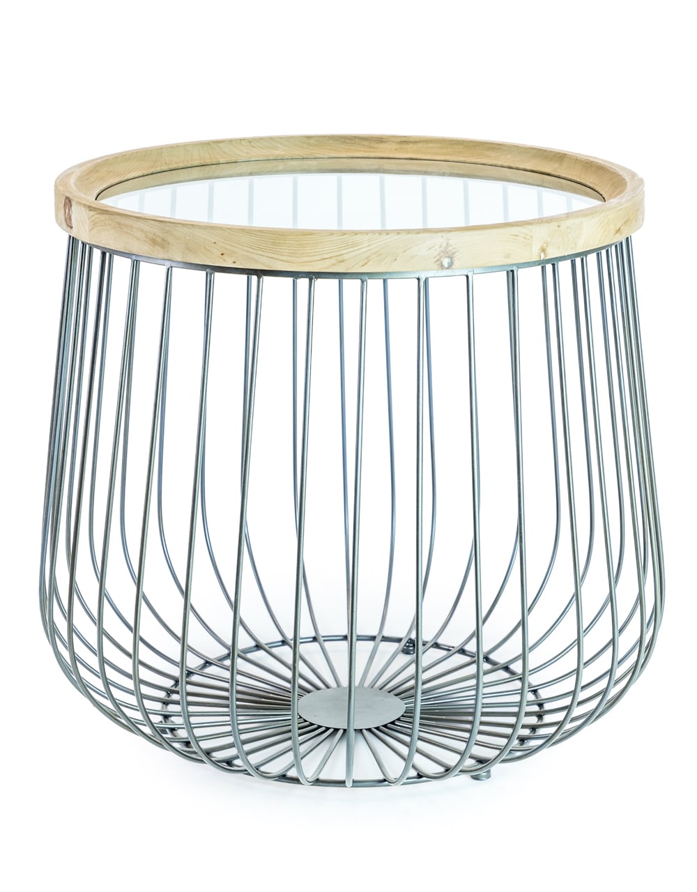 Set of 2 Iron, Wood and Glass Round Side Tables - DTC39