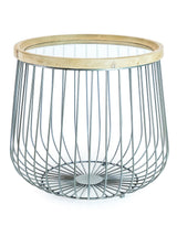 Set of 2 Iron, Wood and Glass Round Side Tables - DTC39