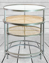 Iron, Glass and Rustic Metal Rattan Set of 2 Round Side Tables - DTC41