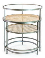 Iron, Glass and Rustic Metal Rattan Set of 2 Round Side Tables - DTC41