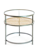 Iron, Glass and Rustic Metal Rattan Set of 2 Round Side Tables - DTC41