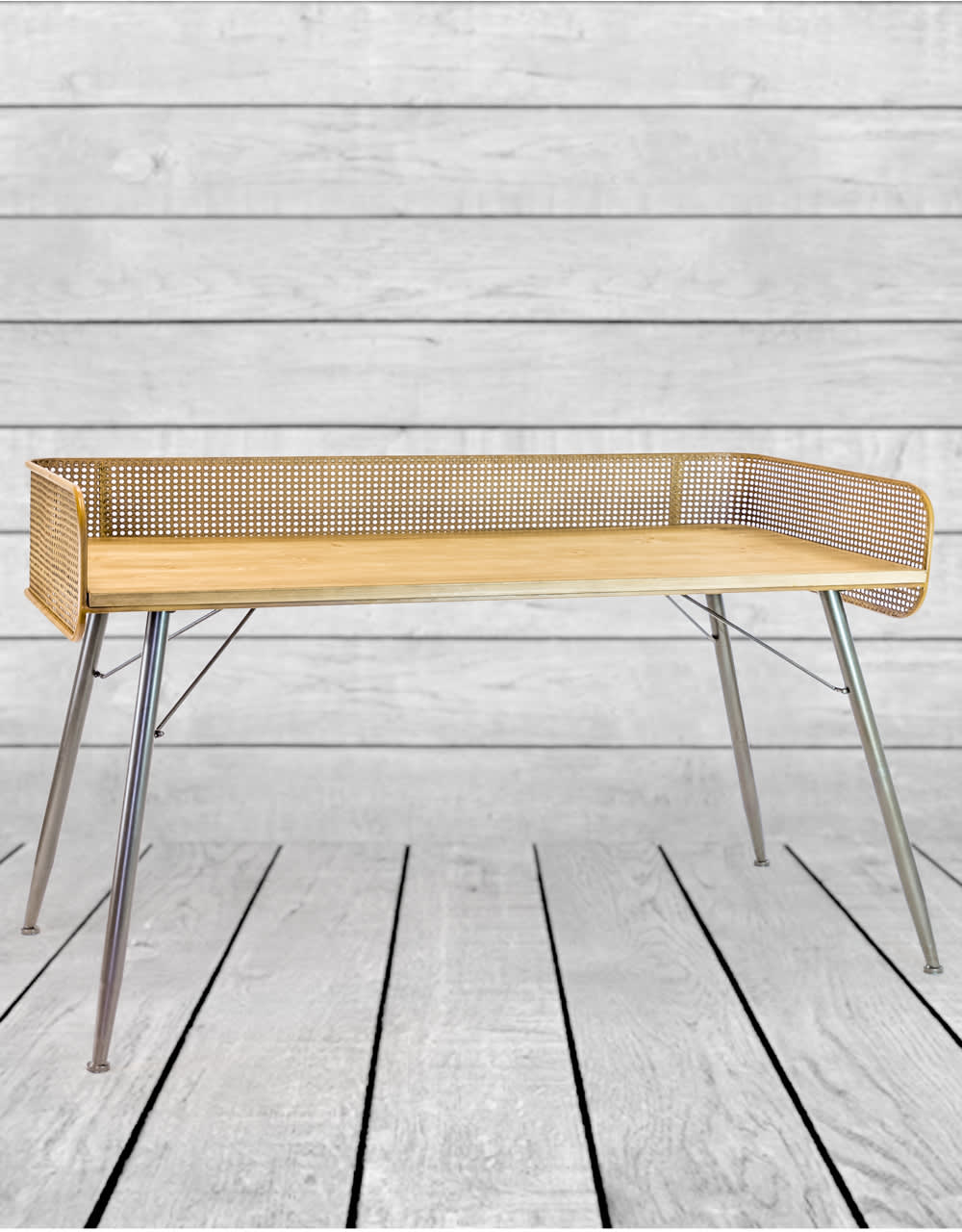 Rustic Metal Rattan Retro Desk/Console Table - DTC43