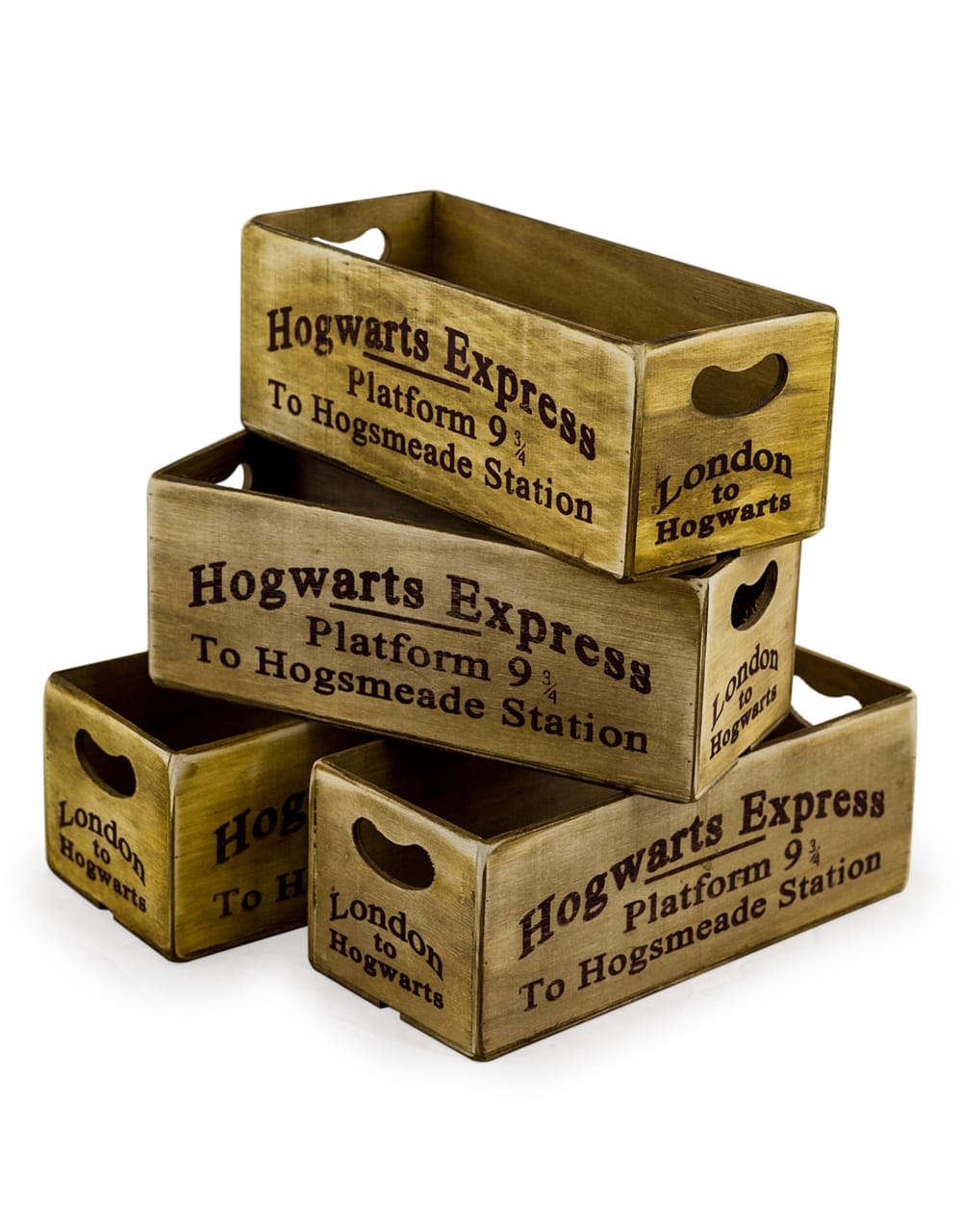 Set of 4 Antiqued "Platform 9 & 3/4" Wooden Boxes - FC23