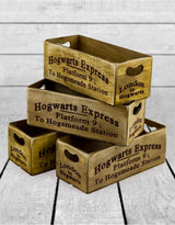 Set of 4 Antiqued "Platform 9 & 3/4" Wooden Boxes - FC23