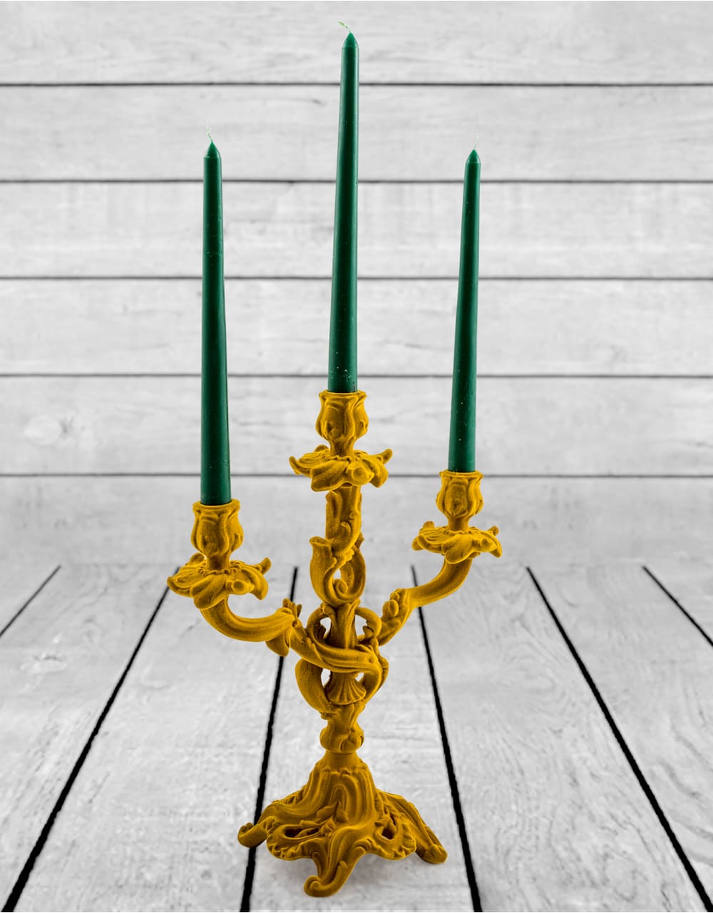Mustard Yellow Flock Ornate Candelabra - MK48