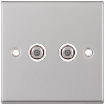 Selectric 7M-Pro Satin Chrome 2 Gang Satellite Socket with White Insert
