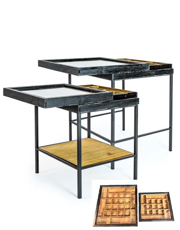 Antiqued Black Wooden Set of 2 Nest Display Side Tables - RFB26