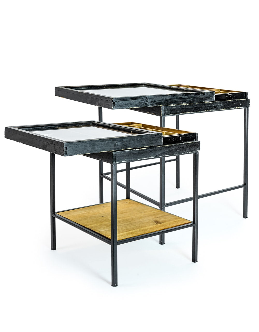 Antiqued Black Wooden Set of 2 Nest Display Side Tables - RFB26