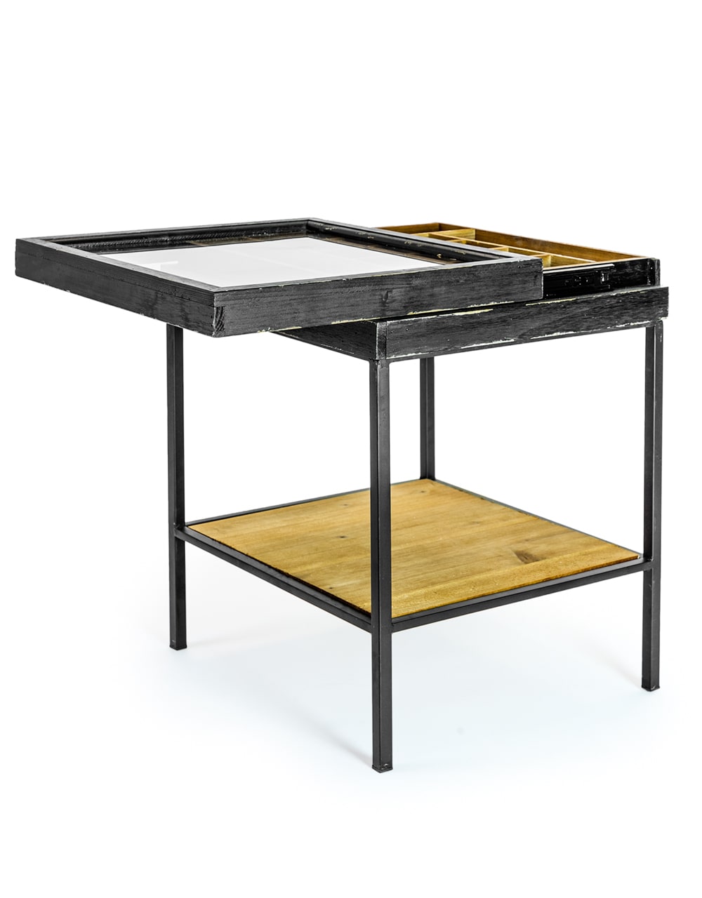Antiqued Black Wooden Set of 2 Nest Display Side Tables - RFB26