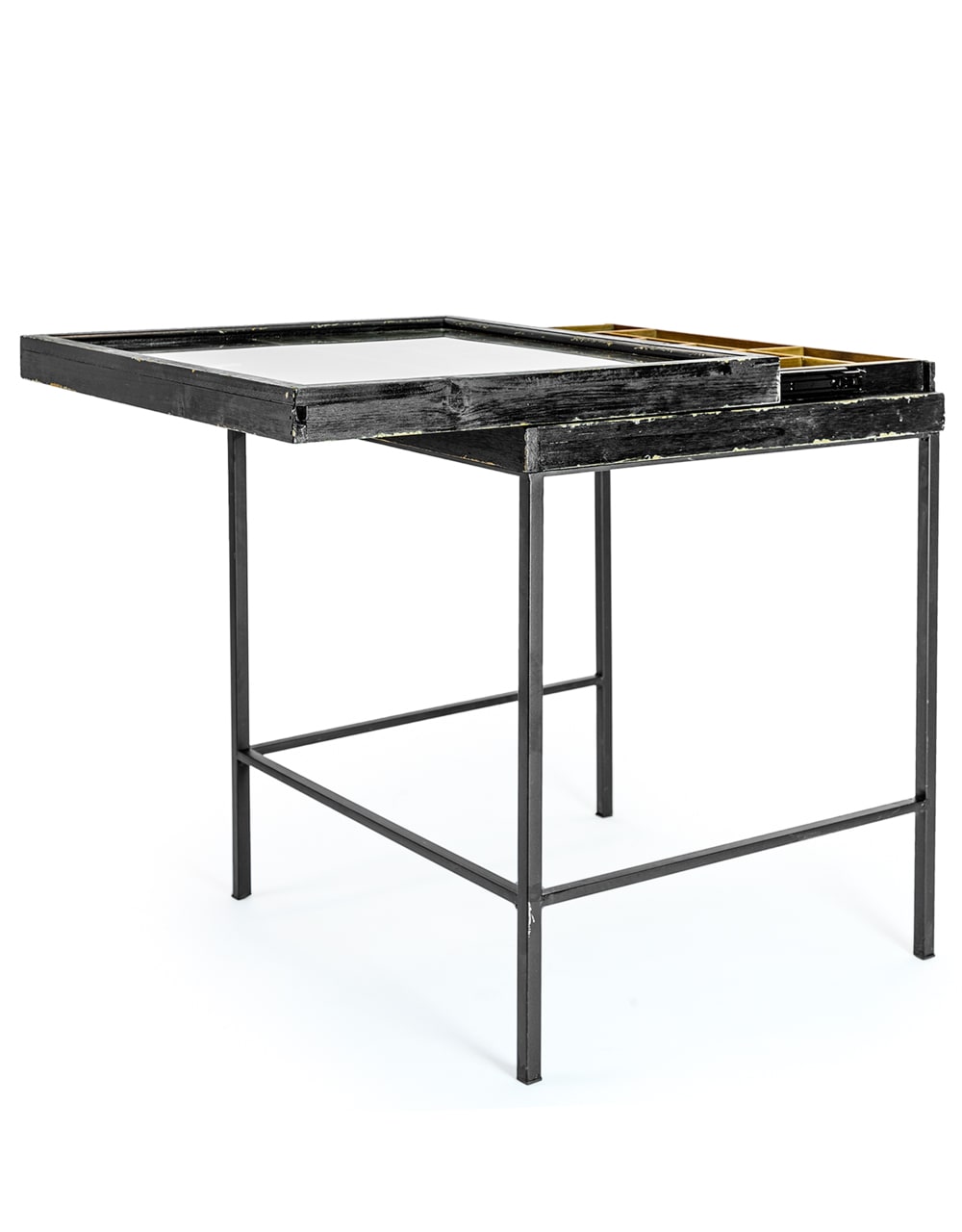 Antiqued Black Wooden Set of 2 Nest Display Side Tables - RFB26