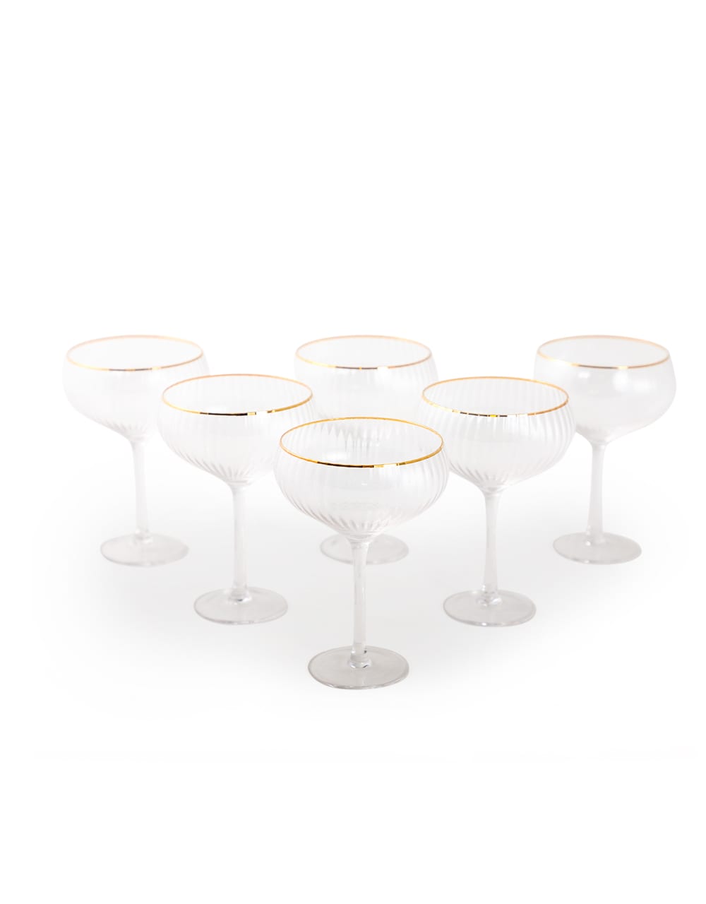 Set of 6 Large Traditional Coupe Champagne Glasses with Gold Rims - GW113