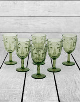 Set of 6 Green Deco Face Wine Glasses - GW114