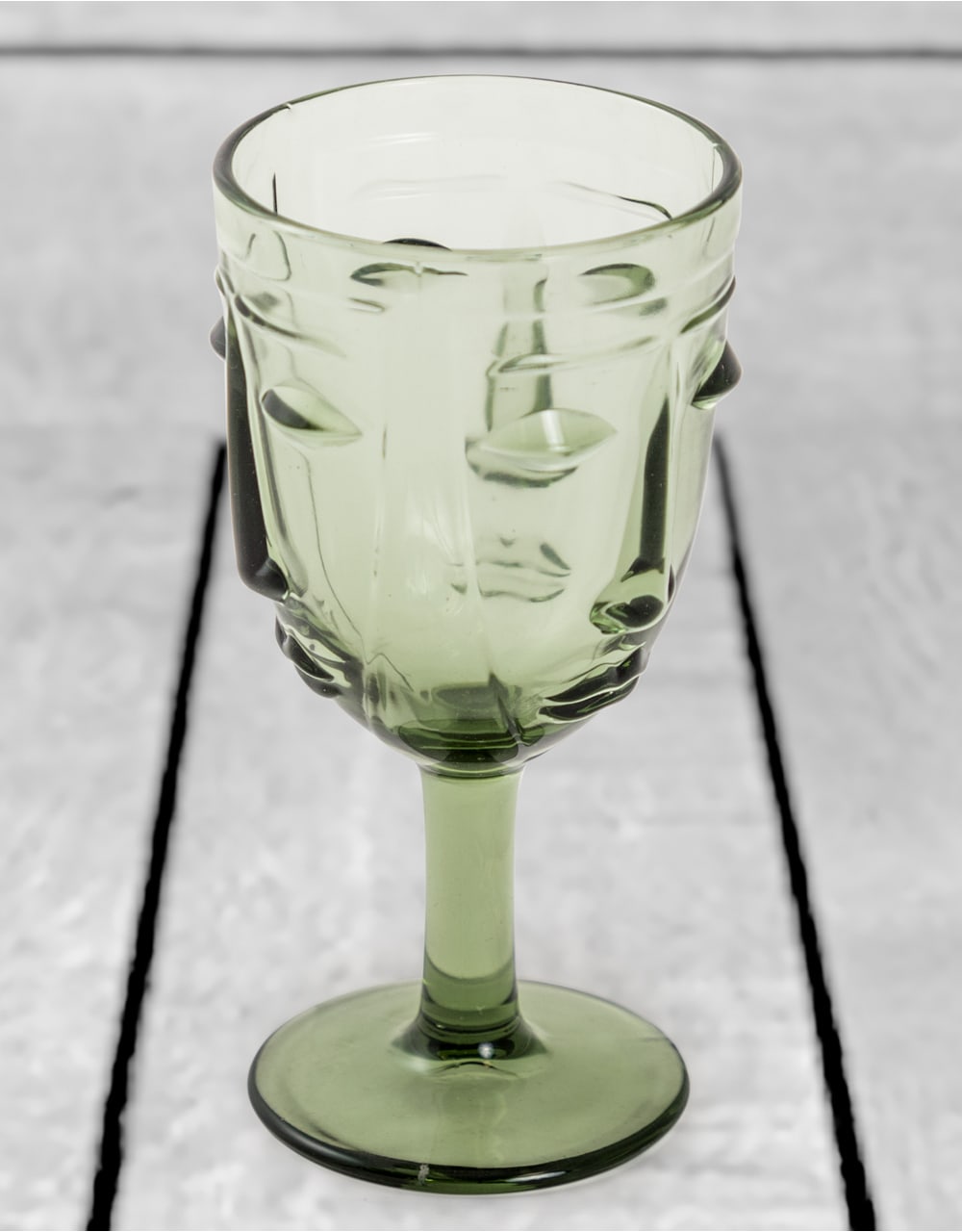 Set of 6 Green Deco Face Wine Glasses - GW114
