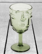 Set of 6 Green Deco Face Wine Glasses - GW114