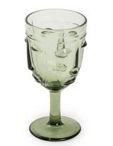 Set of 6 Green Deco Face Wine Glasses - GW114