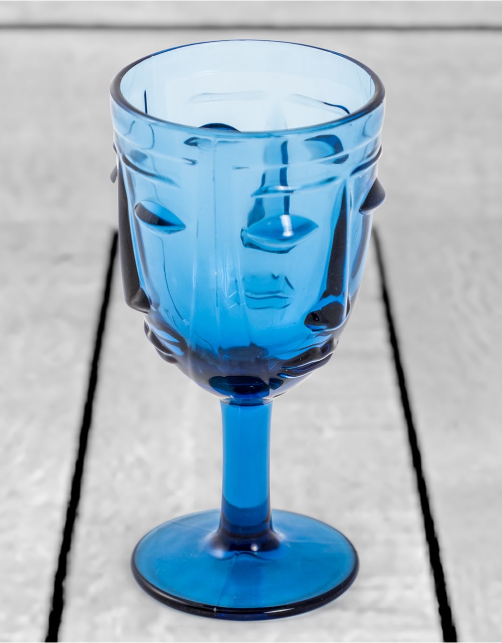 Set of 6 Blue Deco Face Wine Glasses - GW115