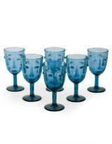 Set of 6 Blue Deco Face Wine Glasses - GW115