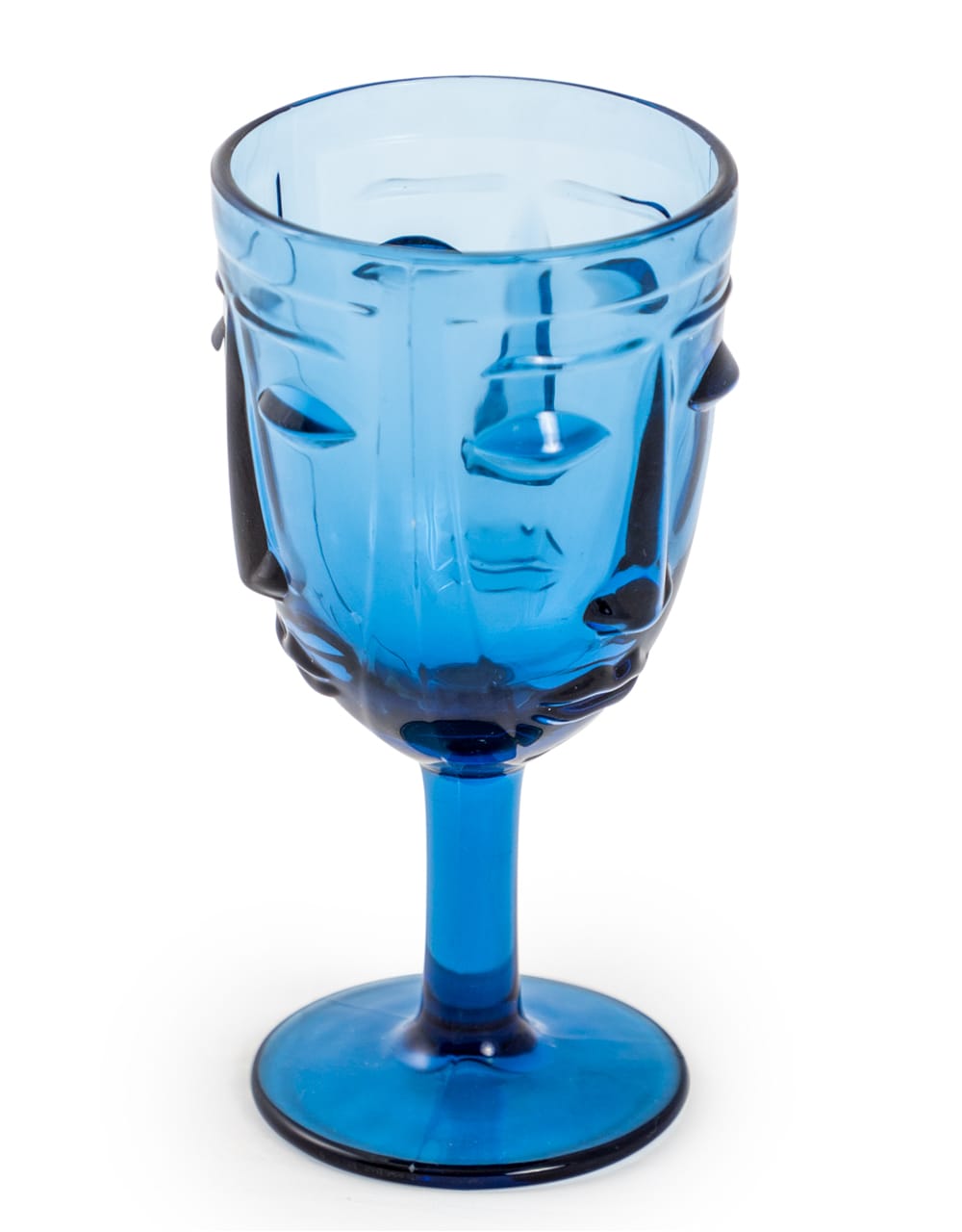 Set of 6 Blue Deco Face Wine Glasses - GW115