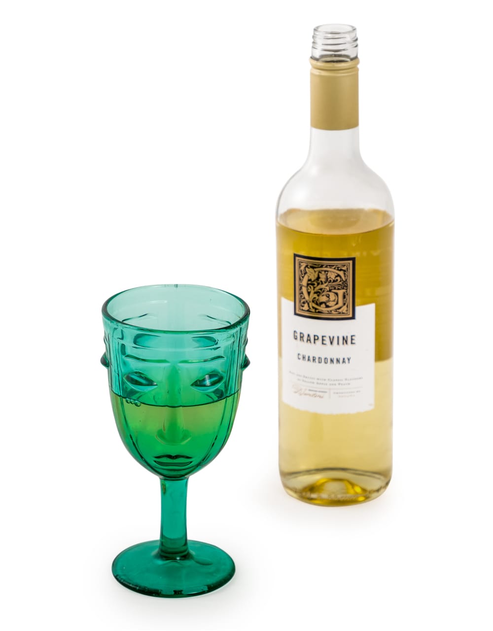 Set of 6 Teal Deco Face Wine Glasses - GW116