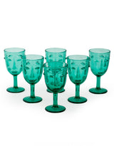 Set of 6 Teal Deco Face Wine Glasses - GW116