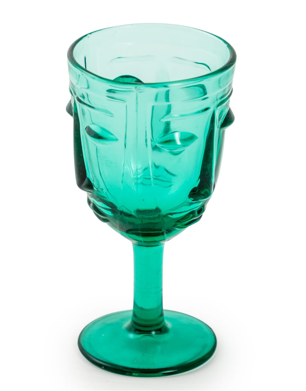 Set of 6 Teal Deco Face Wine Glasses - GW116
