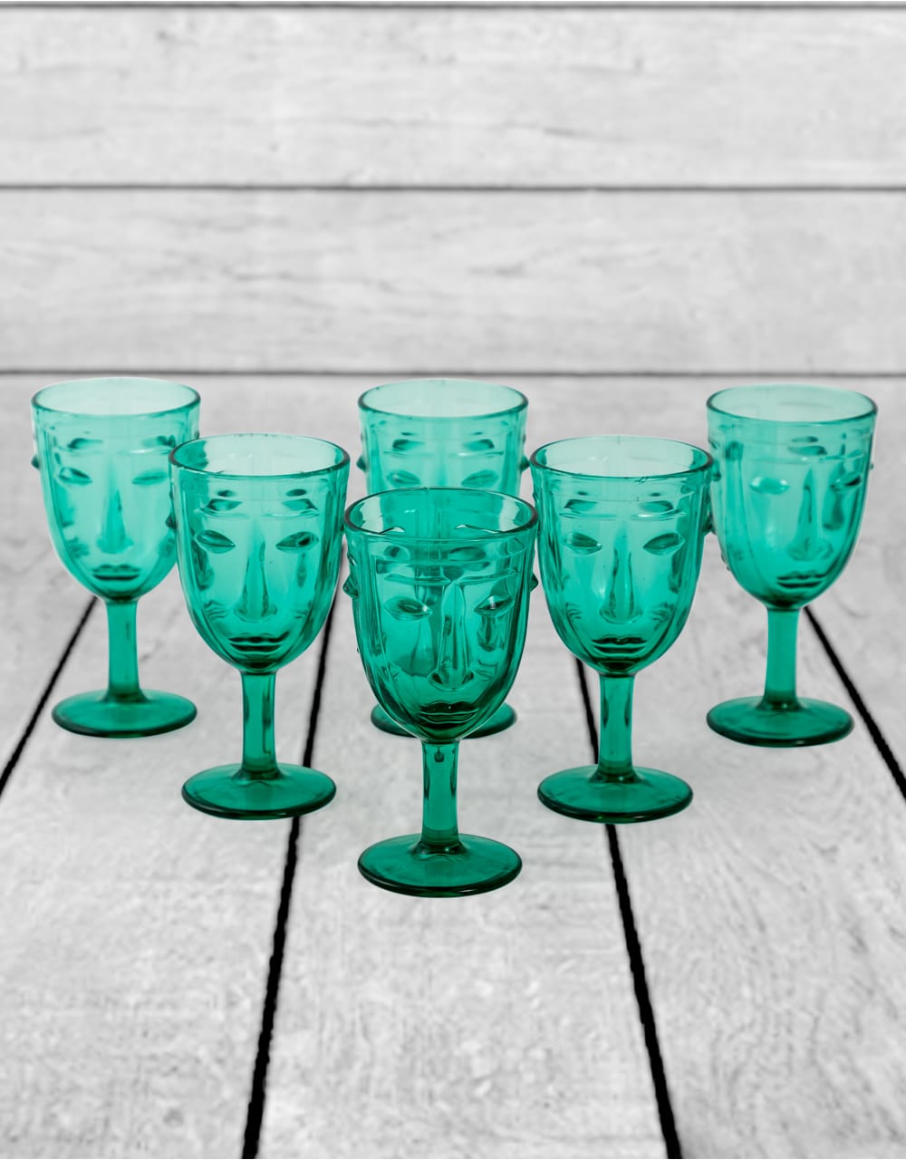 Set of 6 Teal Deco Face Wine Glasses - GW116