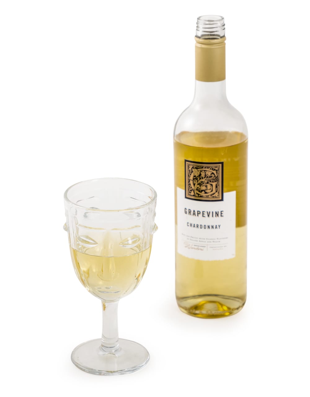 Set of 6 Clear Deco Face Wine Glasses - GW117