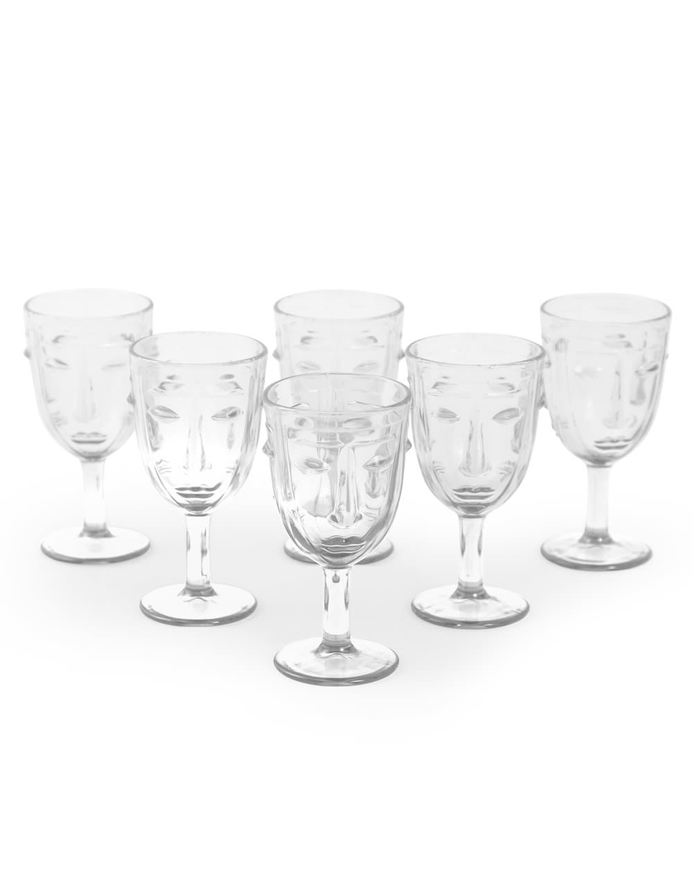 Set of 6 Clear Deco Face Wine Glasses - GW117