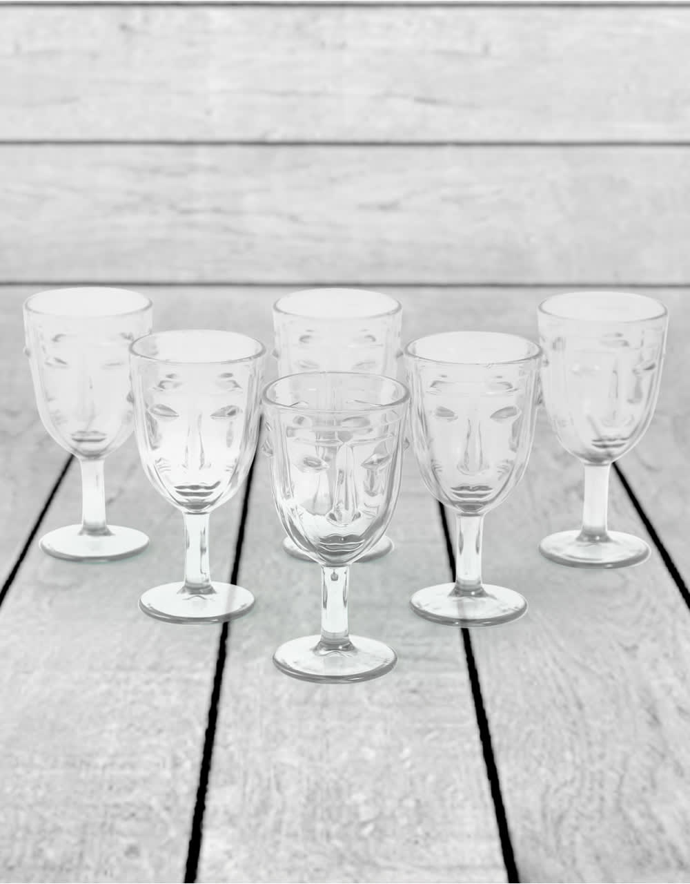 Set of 6 Clear Deco Face Wine Glasses - GW117