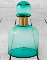 Large Teal Glass Apothecary Bottle with Brass Neck - GW118
