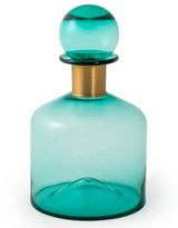 Large Teal Glass Apothecary Bottle with Brass Neck - GW118