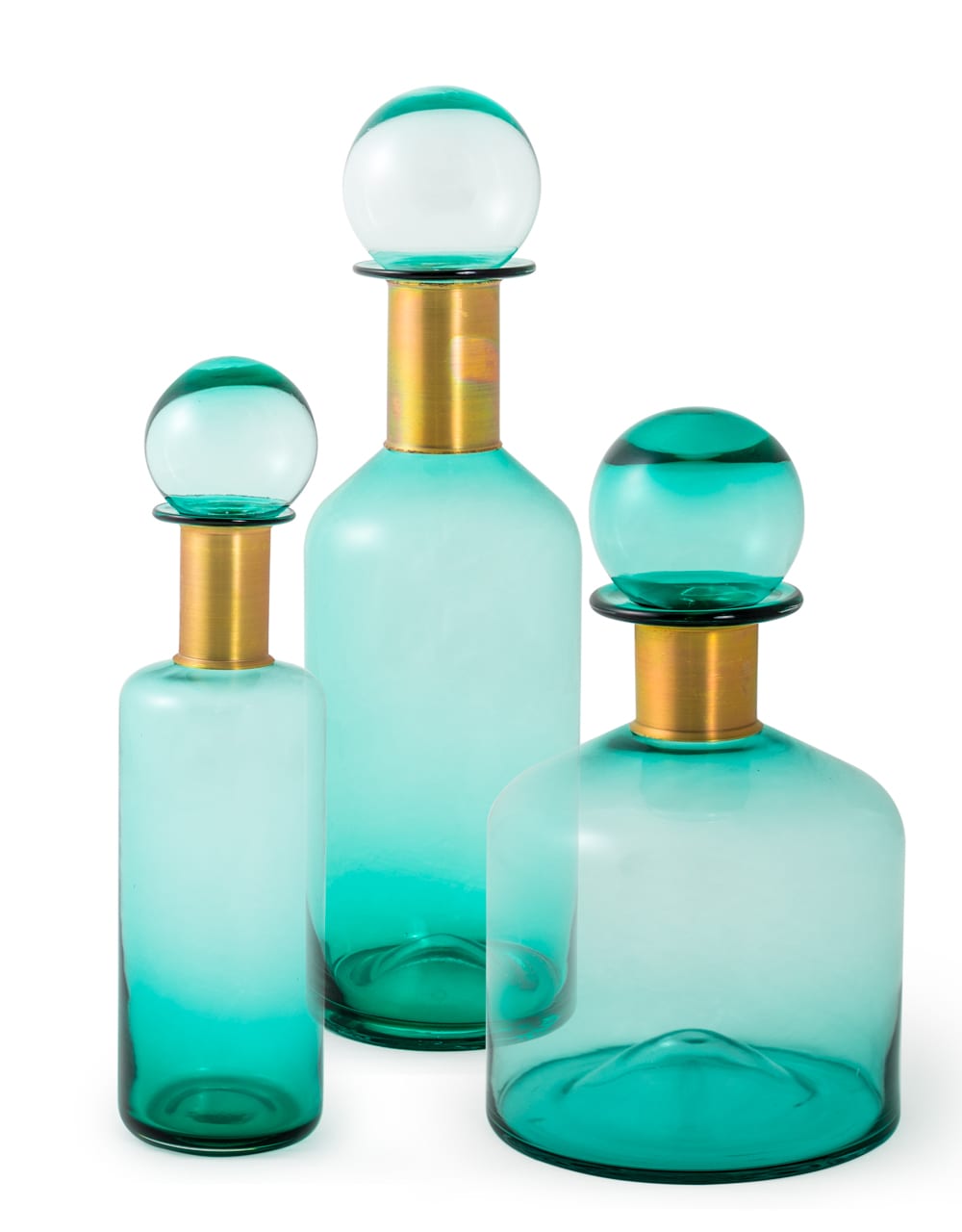 Large Teal Glass Apothecary Bottle with Brass Neck - GW118