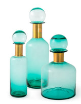 Tall Teal Glass Apothecary Bottle with Brass Neck - GW119